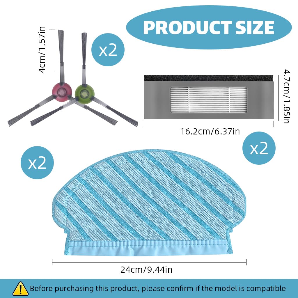 HASTHIP Replacement Accessories Kit for Ecovacs Deebot N8 OZMO 920 950 with 8 pcs Set | 4 Side Brushes 2 Mop Cloths and 2 HEPA Filters