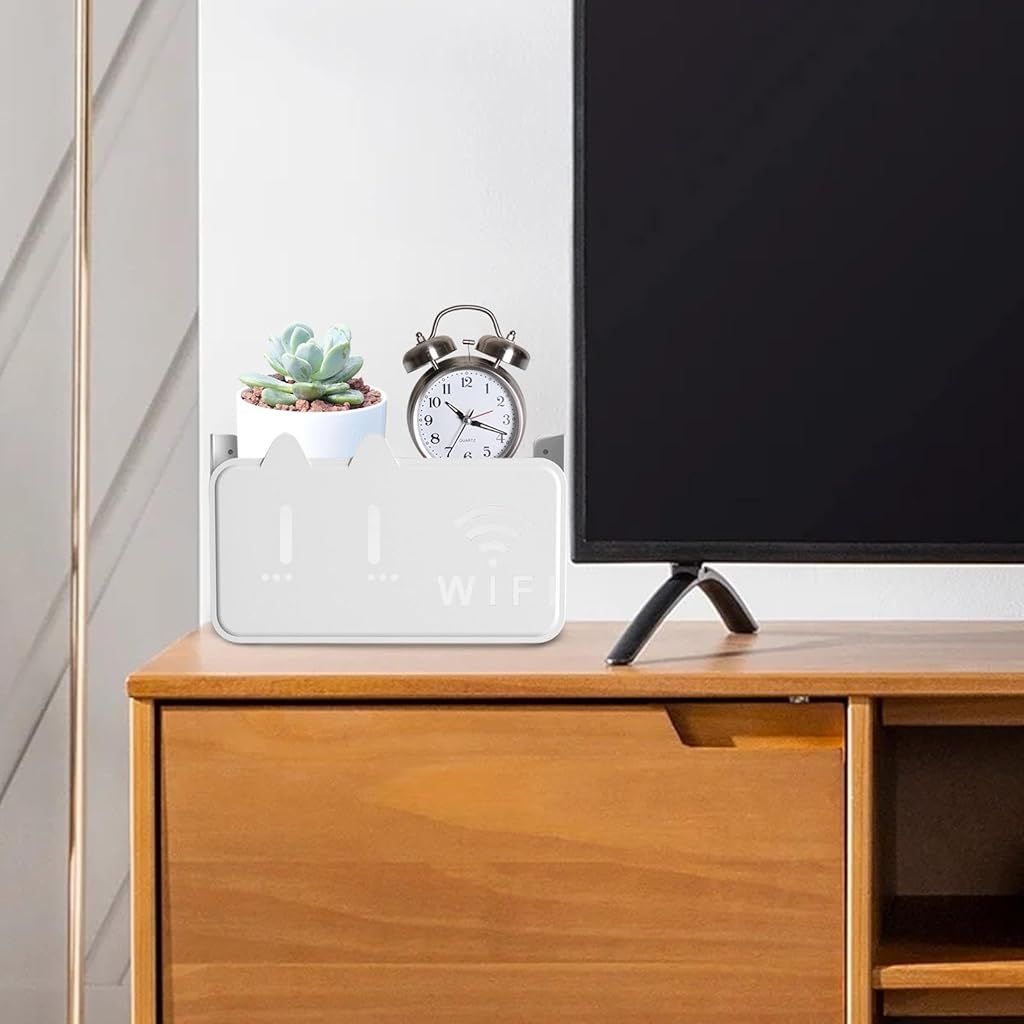HASTHIP® WiFi Stand Wall Mounted - No-Drill Universal Wall Mounted Shelves Self-Adhesive WiFi Storage Box for Modem, Set-Top Box, Smart Devices-Space-Saving Cable Organizer Stand for Home & Office
