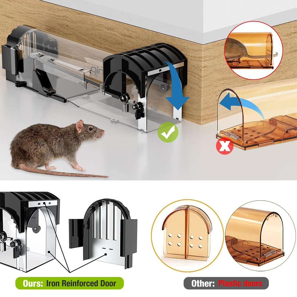 Rat Trap Cage for House Garden Patio, 32 cm Humane Mouse Trap Cage, Reusable Enlarged Smart Rat Catcher and Rodent Trap for Mice, Pets, Rodents