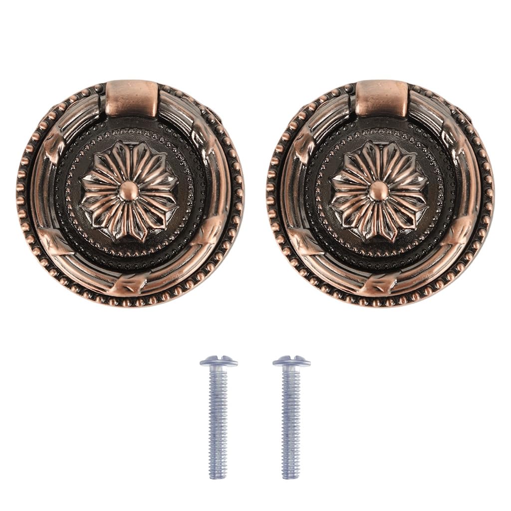 HASTHIP Vintage Ring Pull Handles for Cabinet & Drawer Floral Embossed 2PCS