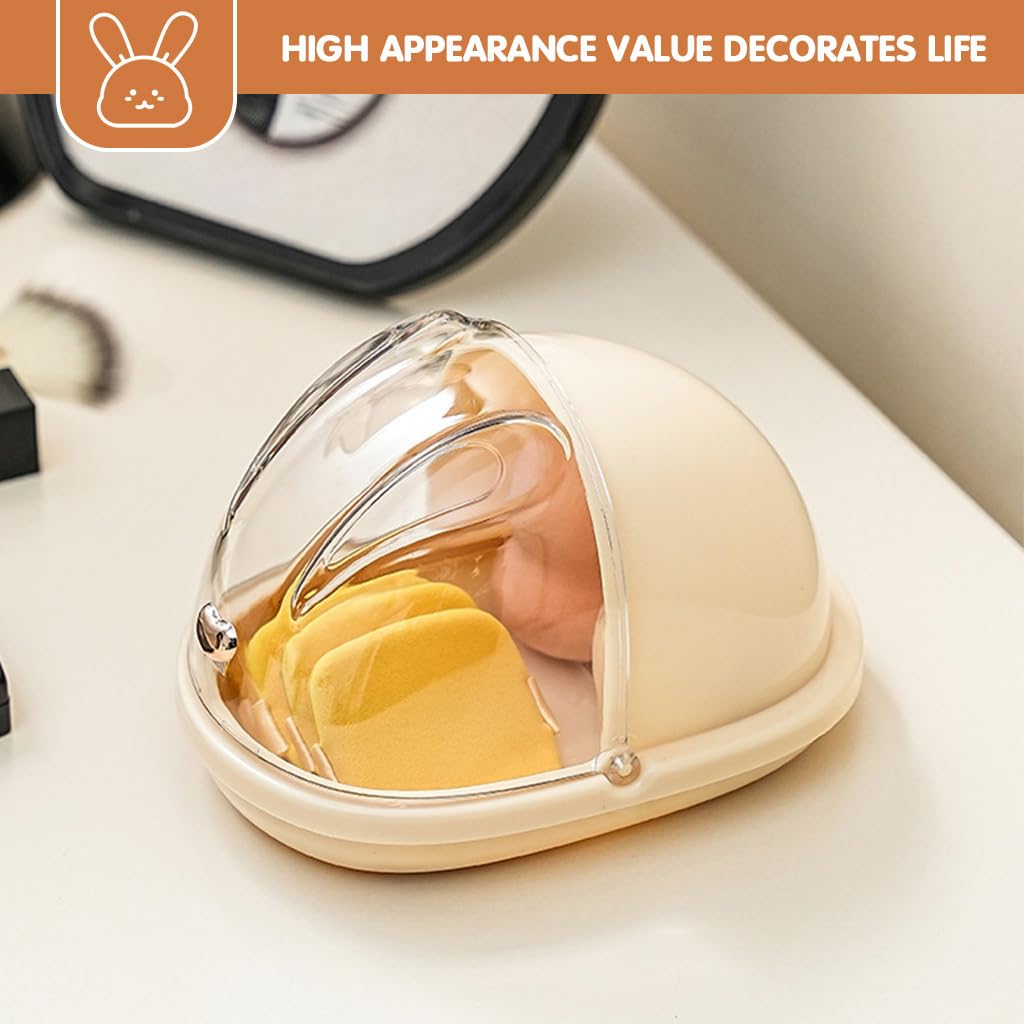 HASTHIP Makeup Sponges Holder for Travel and Vanity with Clear Sliding Dustproof Hood 11x15x10 cm | Ventilated Transparent Storage Box for Women