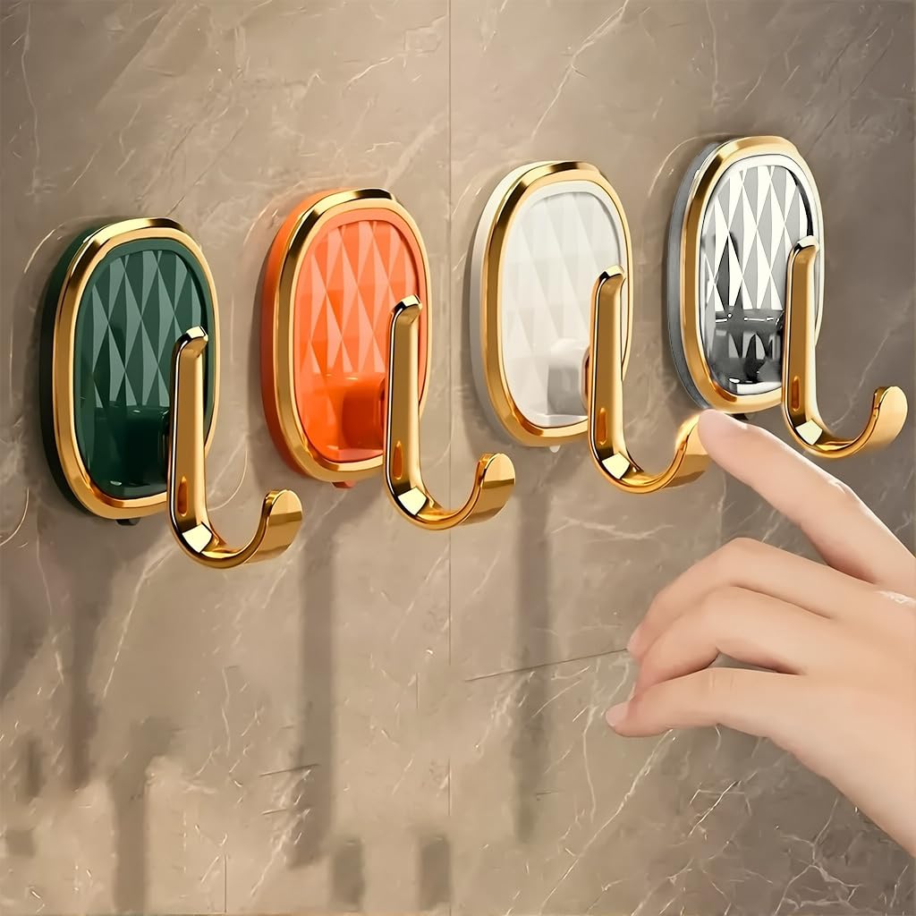 HASTHIP Wall Hooks for Bathroom and Kitchen with Self Adhesive Backing | 4Pcs Acrylic Golden Organizer