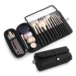 HASTHIP® Estuche Organizador de Brochas de Maquillaje Viaje,Bolsa Enrollable Impermeable y a Prueba Polvo con 12 Compartimentos,Cremallera y Malla Funda Cosméticos Poliéster
