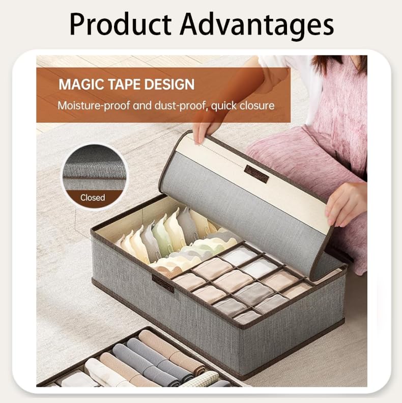 HASTHIP® Underwear & Bras Drawer Organizers Foldable Closet Storage Box Set, Fabric Dresser Dividers for Socks, Panties, Ties, Baby Clothes, Wardrobe Organizer Bins for Bedroom, Drawer, Cabinet, Spac