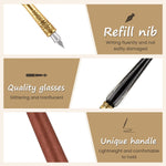 HASTHIP® Feather Pen with Ink, Calligraphy Feather Pen with Wax Seal Stamp, Includes Feather Dip Pen, Glass Dip Pen, 6 Ink, 18 Replacement Nibs, Pen Holder, Seal Stamp, Wax Beads, Wax Spoon