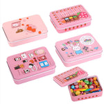 HASTHIP® 4 Pcs Mini Tin Box - Small Pink Box With Lids Rectangle Trinket Tinplate Container Metal Mini Portable Jewellery Boxs for Candies, Earrings, Jewelry, Craft