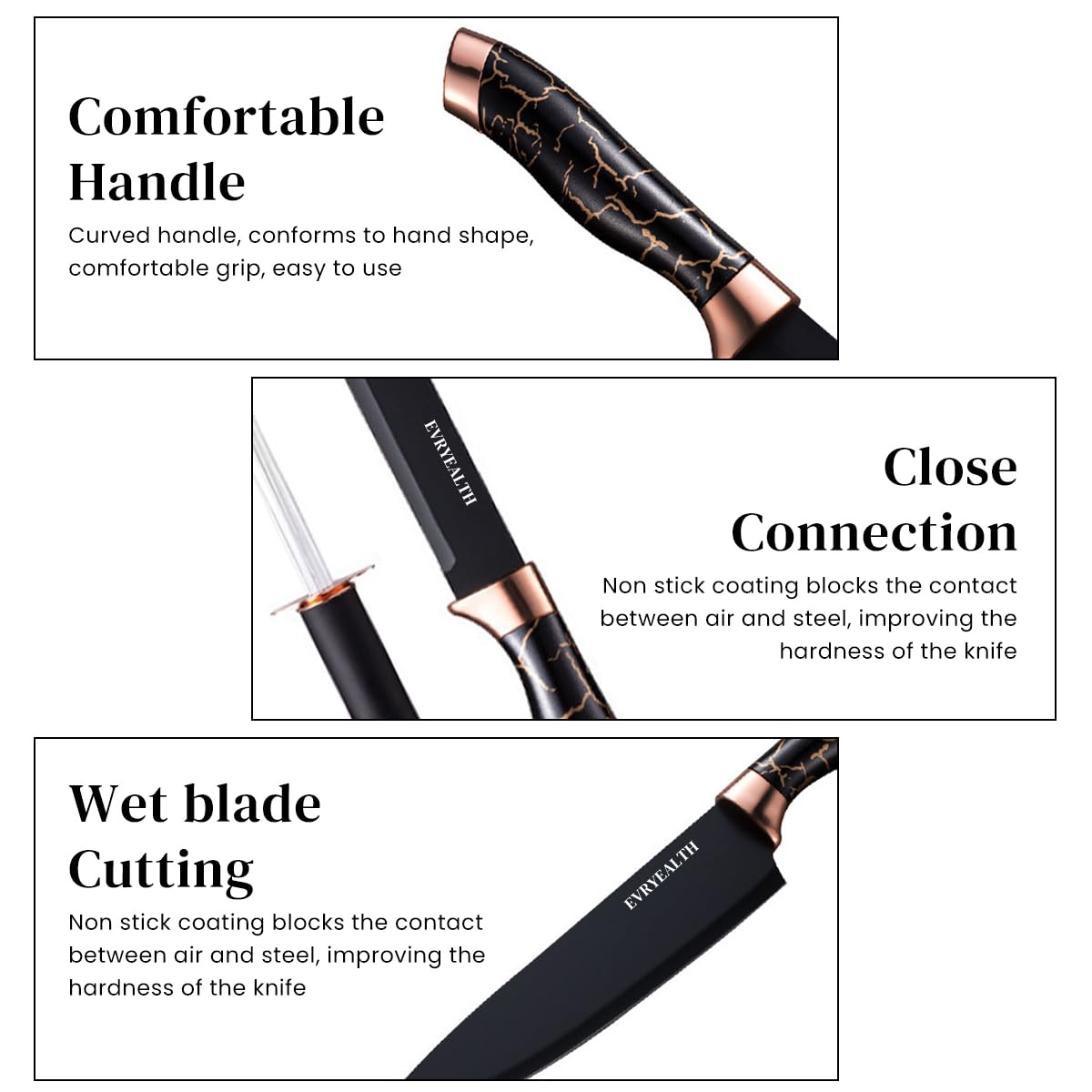 HASTHIP Kitchen Knife Set for Home Chefs with Ergonomic Handles and 9Pcs Stainless Steel Blades