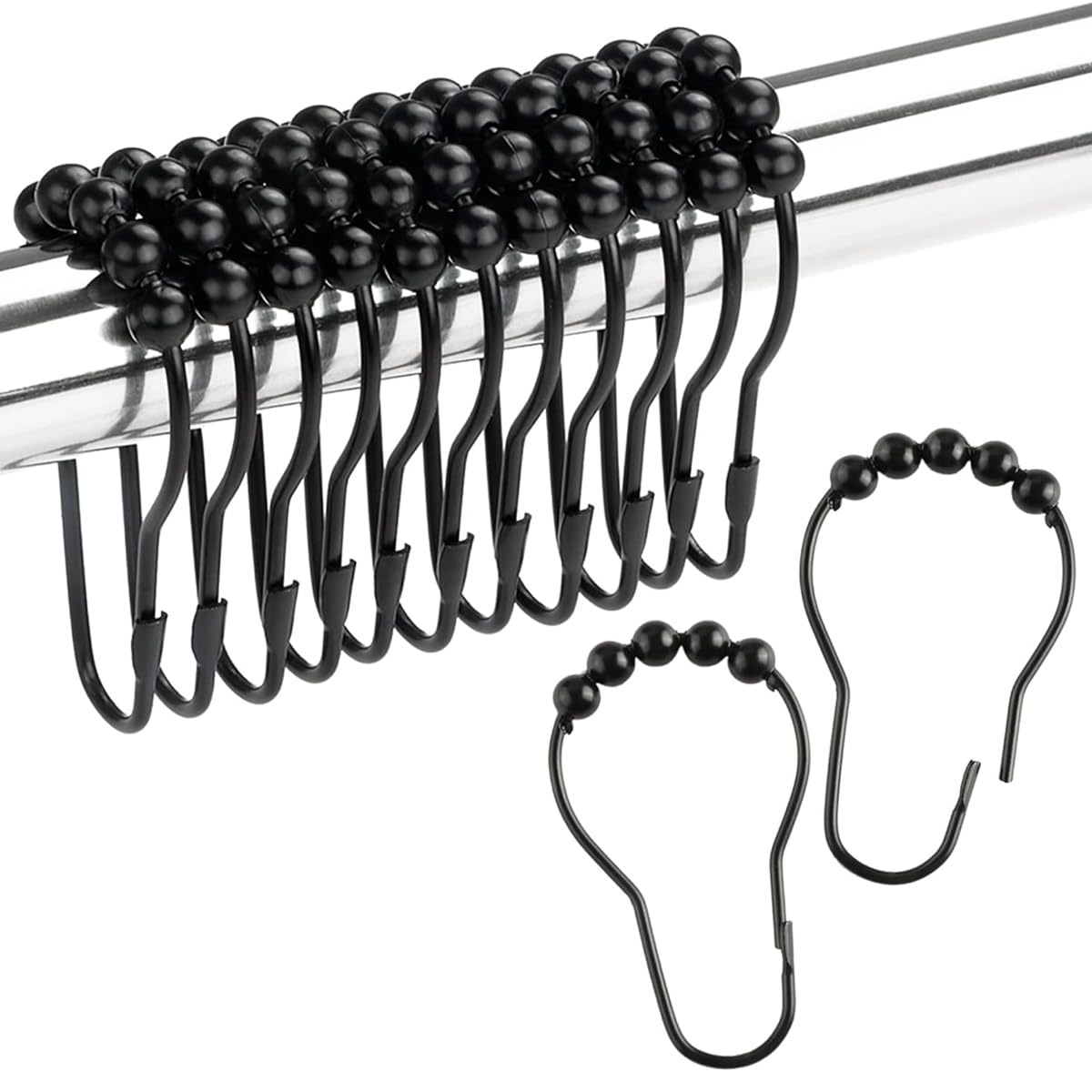 HASTHIP Shower Curtain Hooks Set of 12 with Snap On Design and Rust Resistant Black Finish