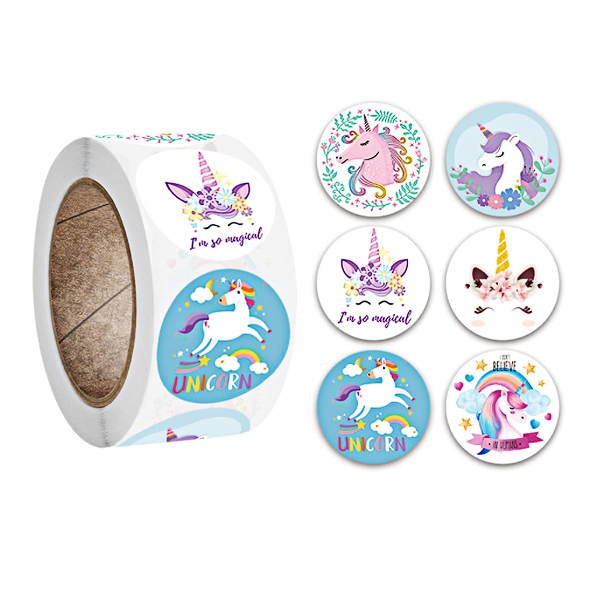 Paper 500Pcs Unicorn Stickers For Kids Cute Unicorn Label Stickers 1 Inch Self Adhesive Decoration Stickers For School/Birthday Party/Book/Gift Bag Decorations