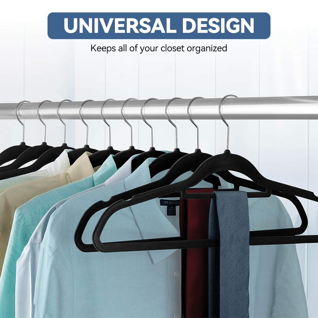 HASTHIP Velvet Hangers for Clothes with Non Slip Flocked Design 50Pcs | Space Saving Wardrobe Organizer