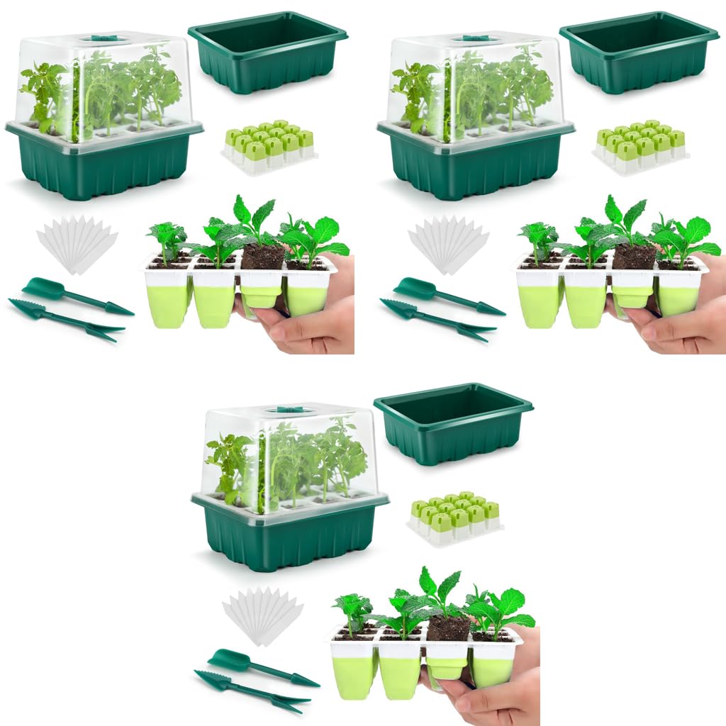 HASTHIP Seed Starter Tray for Germination with 12 Silicone Pots and Clear Vent Lid | Includes Drip Tray and Tools