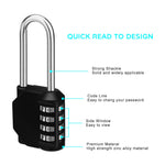 Luggage Lock 4 Digit Combination Lock,Long Shackle Padlock and Outdoor Waterproof Resettable Padlock Heavy Duty Long Padlock for Lockers, Outdoor Fence, Shed,Garage (Black)