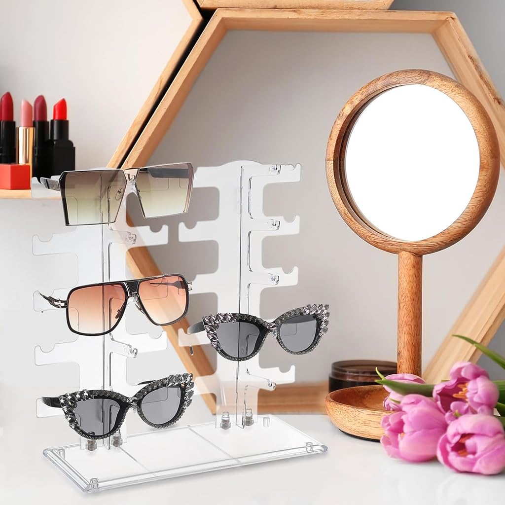 HASTHIP Glasses Display Stand for 10 Pairs featuring Two Row Design and Transparent Plastic | 11.6x12.6x11.4 in Space Saving Organizer