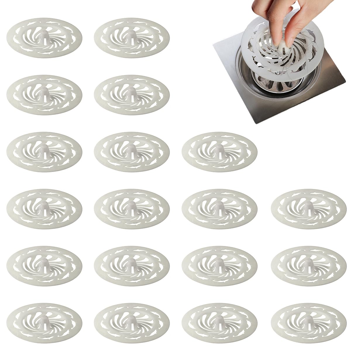 HASTHIP Sink Strainer Hair Catchers 20 pcs for Bathroom Drains with Hollow-Out Pattern | 3.35 in Reusable PP Anti-Clogging Filter