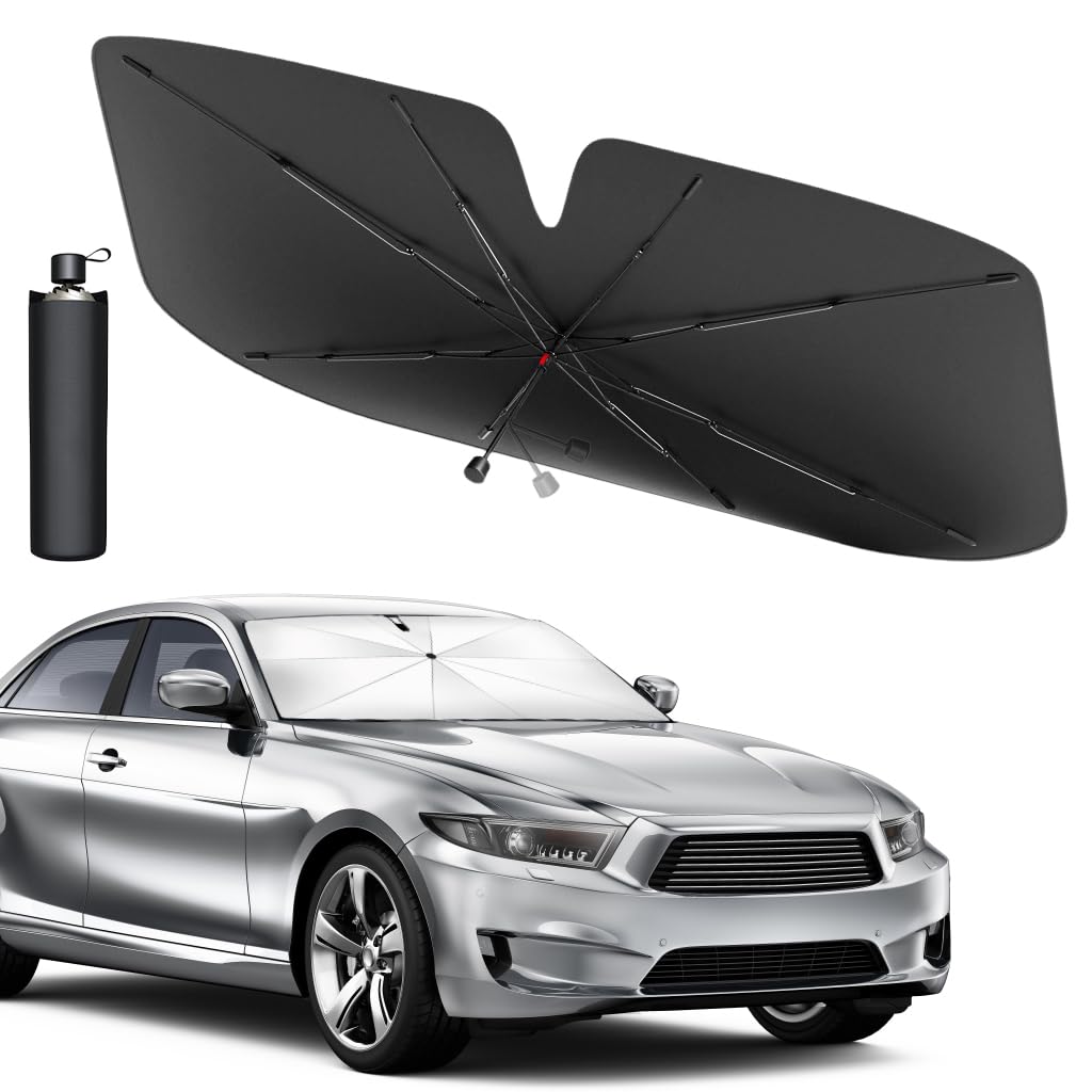 HASTHIP® Brand Parasol Plegable para Parabrisas de Coche (55x29inches), Sombrilla Giratoria 360° para Ventana Frontal, Protección Solar Reflectante contra Calor y UV para Autos y Camiones