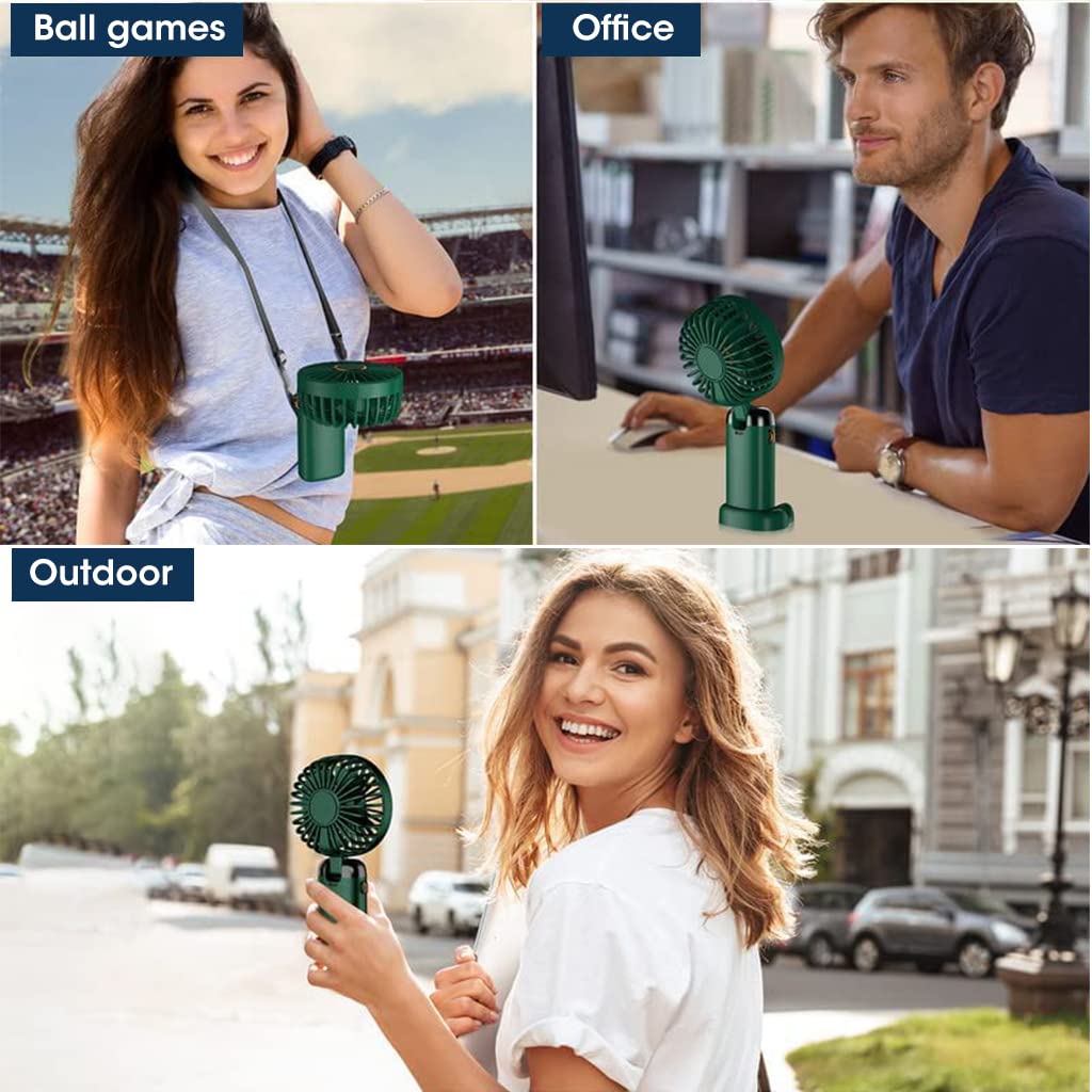 HASTHIP Hand Fan for Women with 3000mAh Battery and 5 Speeds featuring Foldable 90° Base | Green Portable USB Rechargeable Fan