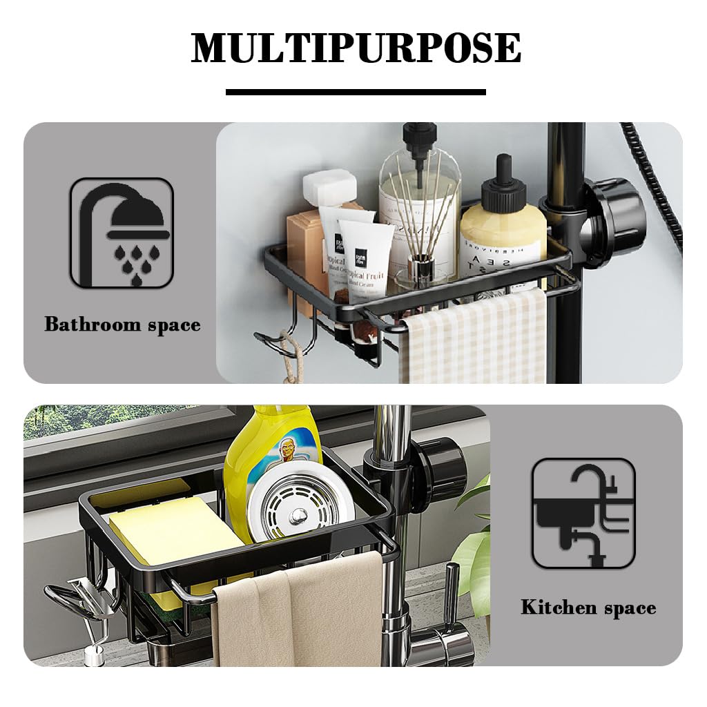 HASTHIP Kitchen Sink Organizer for Faucet with Pull Out Drip Tray and Screw Fixed Mount | Aluminum Storage Rack