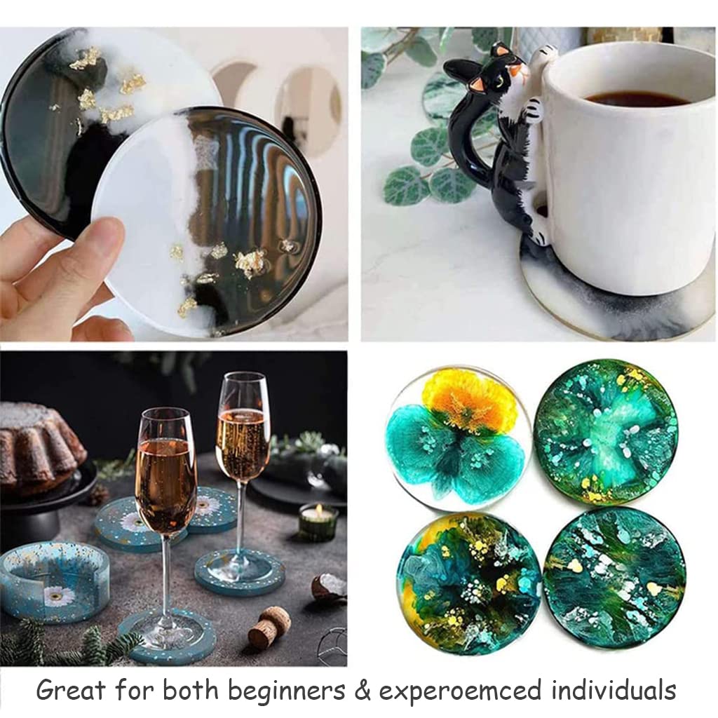 HASTHIP Coaster Resin Moulds Set for DIY Art Crafts with 5pcs 3.54 in Round Silicone Moulds | Easy Demoulding and Reusable