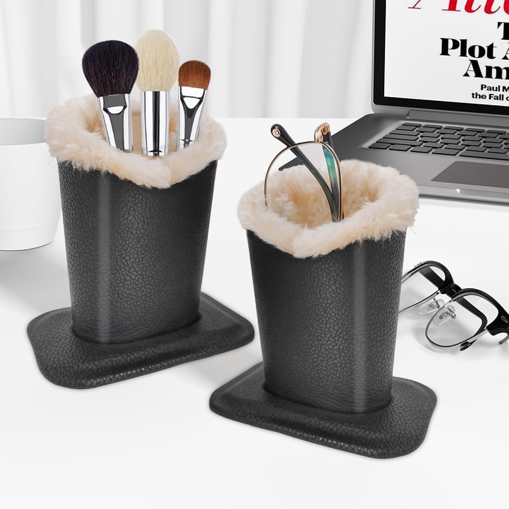 HASTHIP Eyeglasses Holder for Desk with Anti Slip Square Base and Plush Lined PU Leather | 11.6 x 8 x 12 cm
