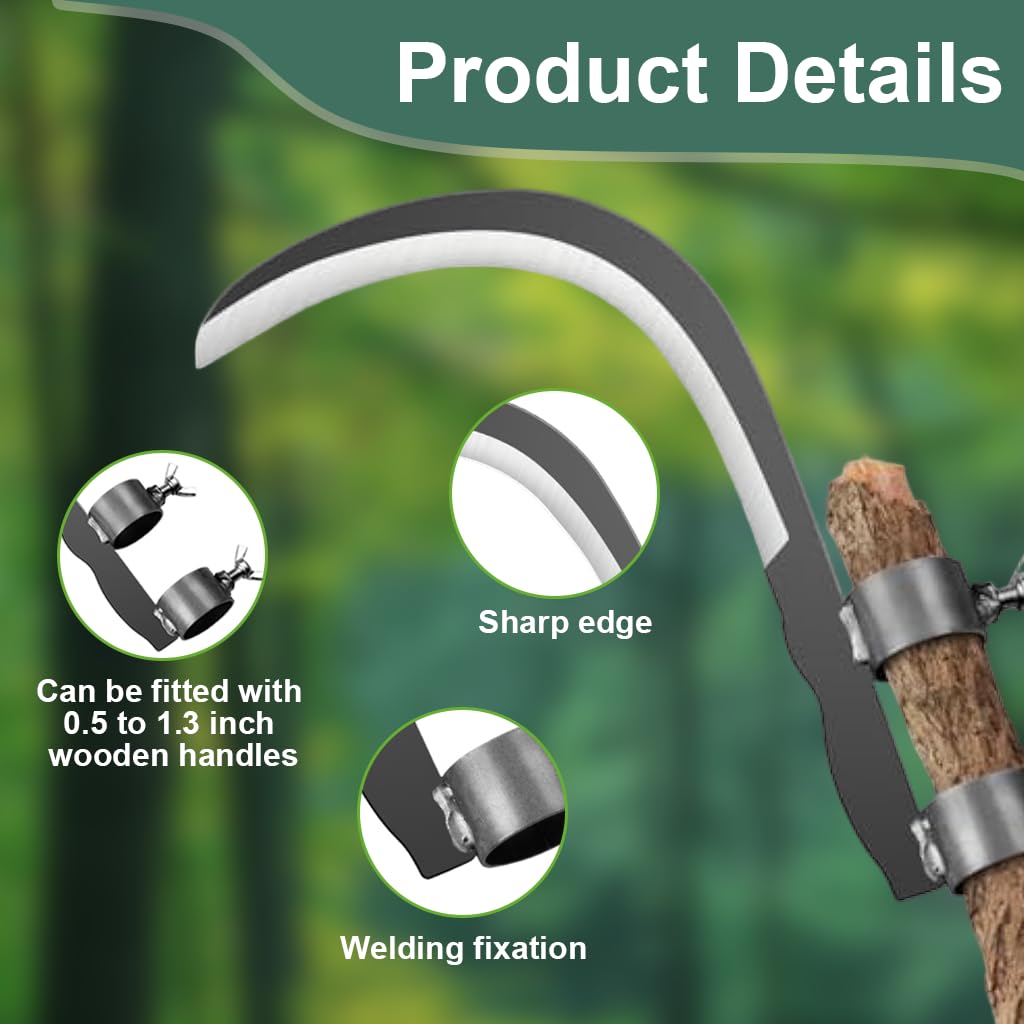 HASTHIP Handheld Gardening Tool for Weeding and Pruning with 6.7 in Curved Blade featuring Dual Mounting Collars