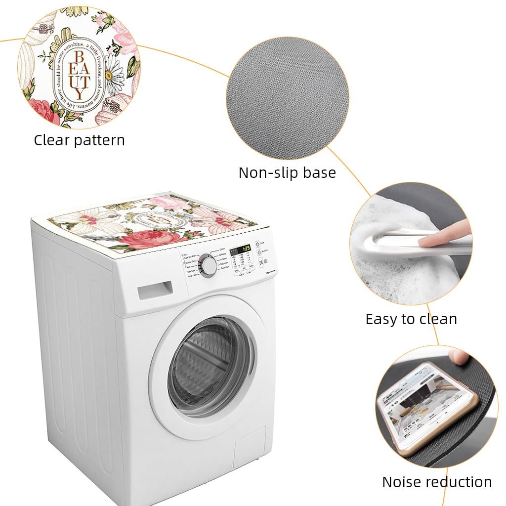 HASTHIP Washing Machine Mat 23.62x23.62 in for Over Washer Use with Anti Slip Diatomite Pad | Quick Dry Floral Print Countertop and Dish Dry Mat