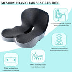 HASTHIP® Memory Foam Seat Cushion for Office Chair, Car & Truck, Ergonomic Coccyx & Tailbone Pain Relief Cushion with Lumbar Back Support, Non-Slip Large Chair Pad for Long Sitting - Dark