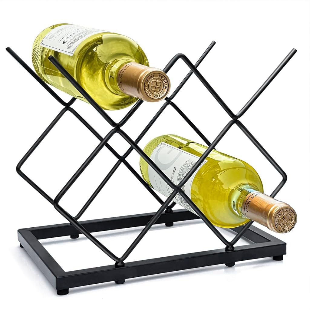 HASTHIP Small Wine Rack for Countertop 5 Bottle Storage with 6.5mm Iron Frame | Modern Black Display