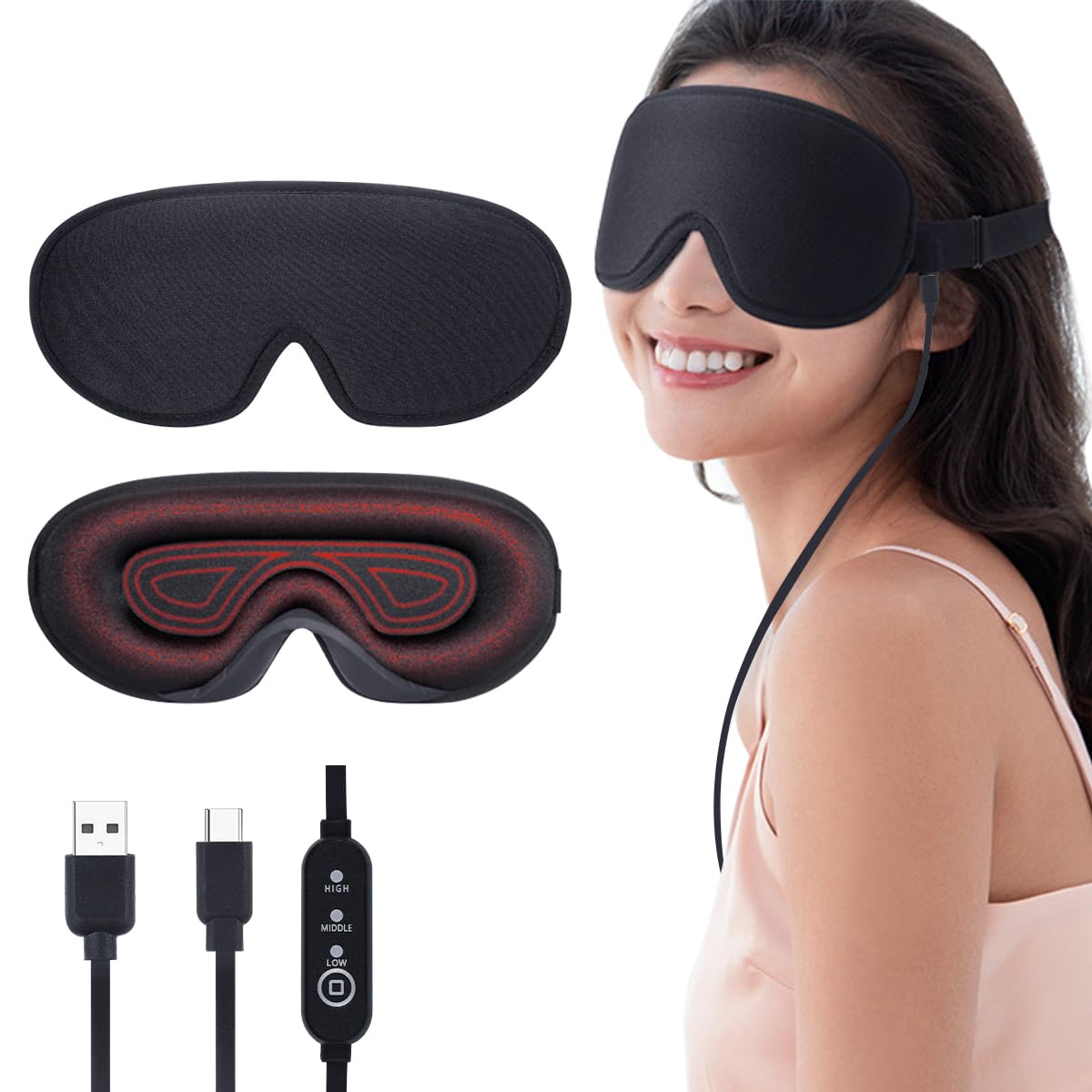 HASTHIP USB Wired Eye Mask for Relaxing Eye Spa with 3D Contour Design & 3 Heat Levels