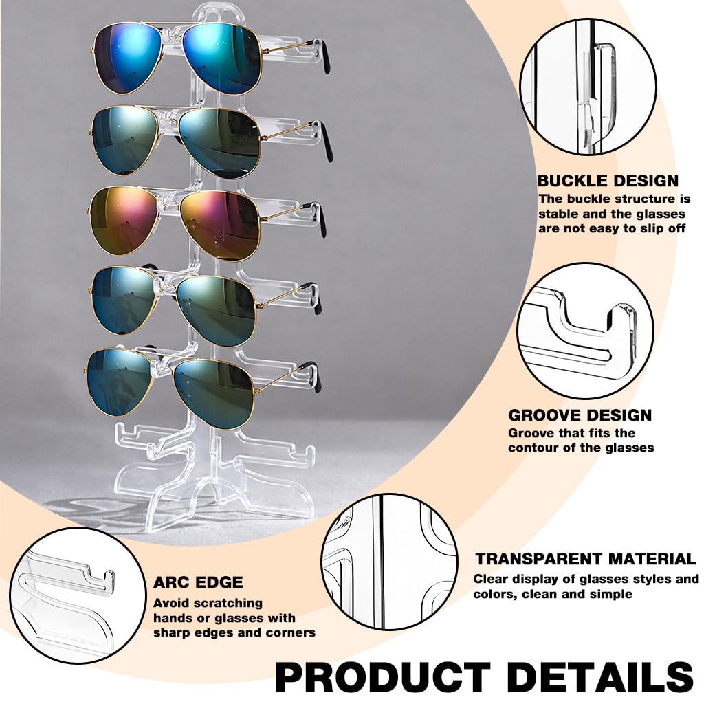 HASTHIP Glass Stand Sunglass Holder for Display and Storage with 6 Pair Capacity | Clear Organizer Rack