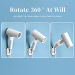 180 Degree Rotating Hair Dryer Stand, Hair Dryer Holder Wall Mounted No Drilling, Self-Adhesive Adjustable Hight Angle Wall Mounted Bathroom Organizer