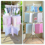 HASTHIP Cloth Stand for Drying Clothes with 3 Tier Foldable Rack and 24 Clips | White 68.5x68.5x170 cm