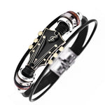 HASTHIP® Pulsera de Cuero para Hombres y Mujeres con Guitarra, Brazalete Trenzado Hecho a Mano con Cuentas, Pulsera Ajustable de Acero Inoxidable, Estilo Étnico Rock y Punk, Regalo Único par