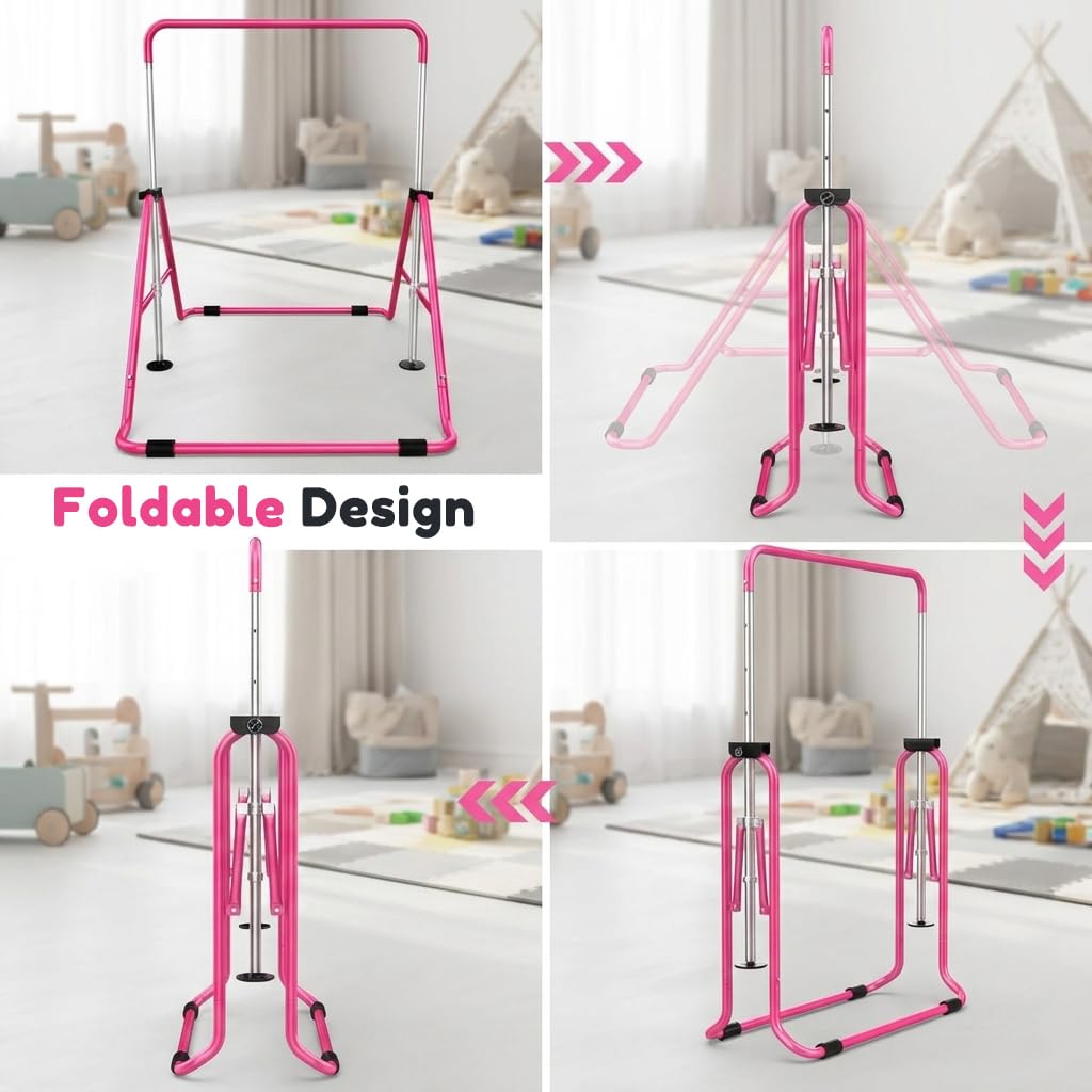HASTHIP® Kids Gymnastics Horizontal Bar, 80-130cm Adjustable Height Training Bar for Children, Junior Kip Bar with Sturdy Steel Frame & Non-Slip Base, 330lbs Loading Capacity