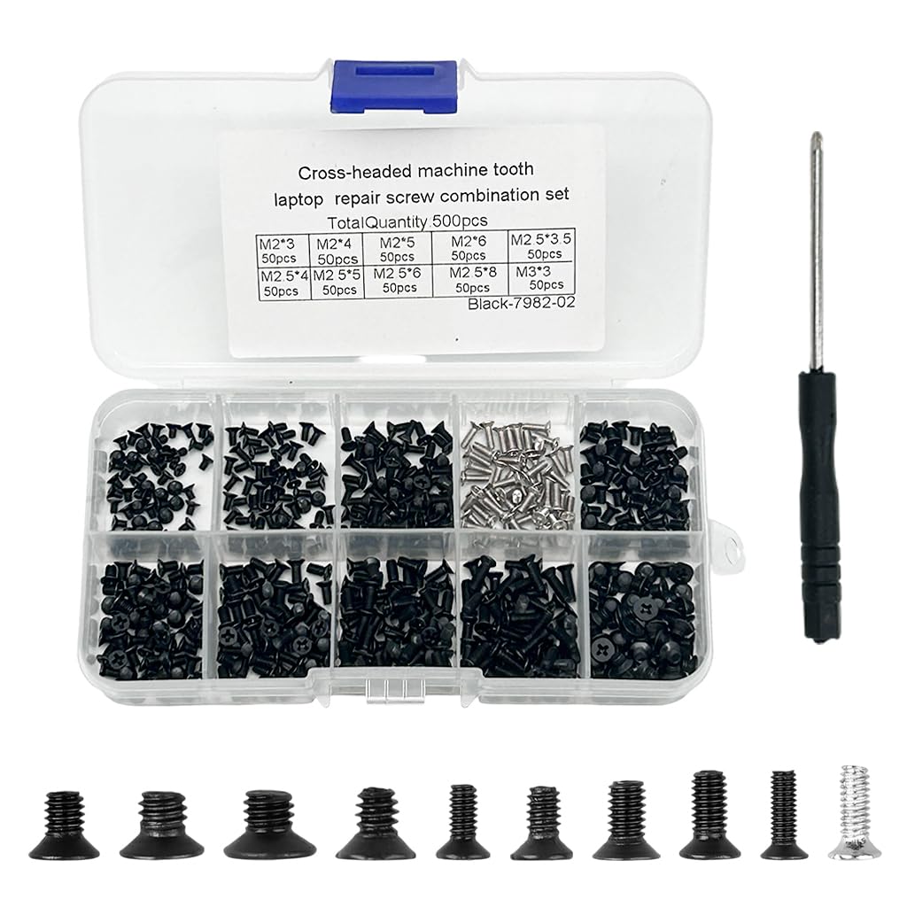 HASTHIP® 500Pcs Phillips Head Screws M2/M2.5/M3 Phillips Head Screws Kit Laptop Repairing Screws Accessories, Phillips Screw Kit with Box & Screwdriver