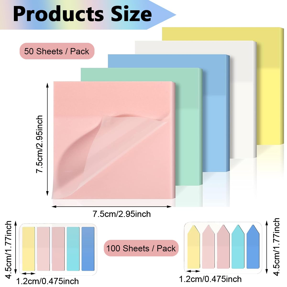 HASTHIP Sticky Notes Tabs for School and Office with 650 Sheets Transparent PET | 1300 PCS Colored Index
