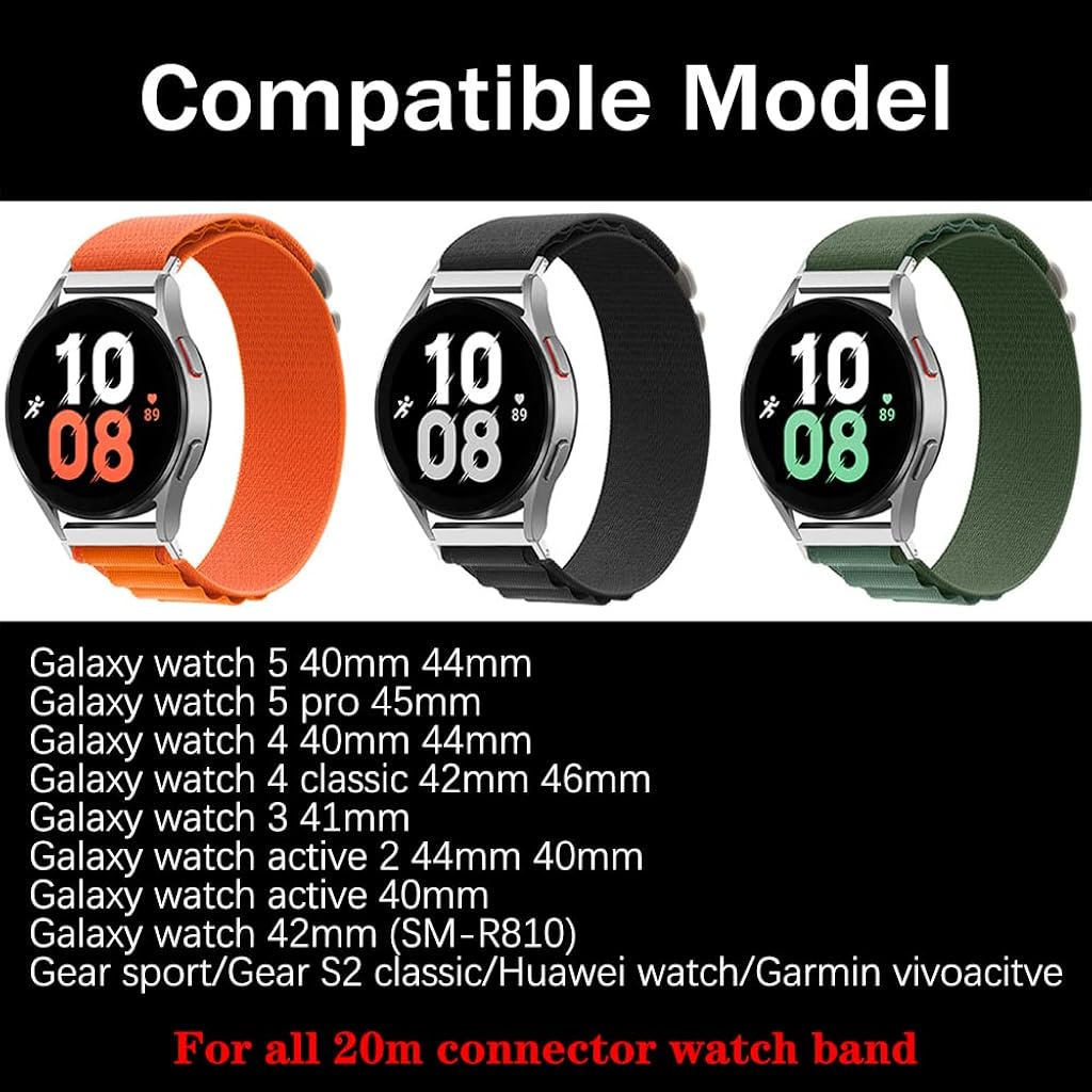 HASTHIP® Nylon Watch Band Compatible with Samsung Galaxy Watch 5 40mm 44mm/5 Pro 45mm,Galaxy 4 40mm 44mm/4 Classic 42mm 46mm,Adjustable Soft Breathable Strap for Men Women