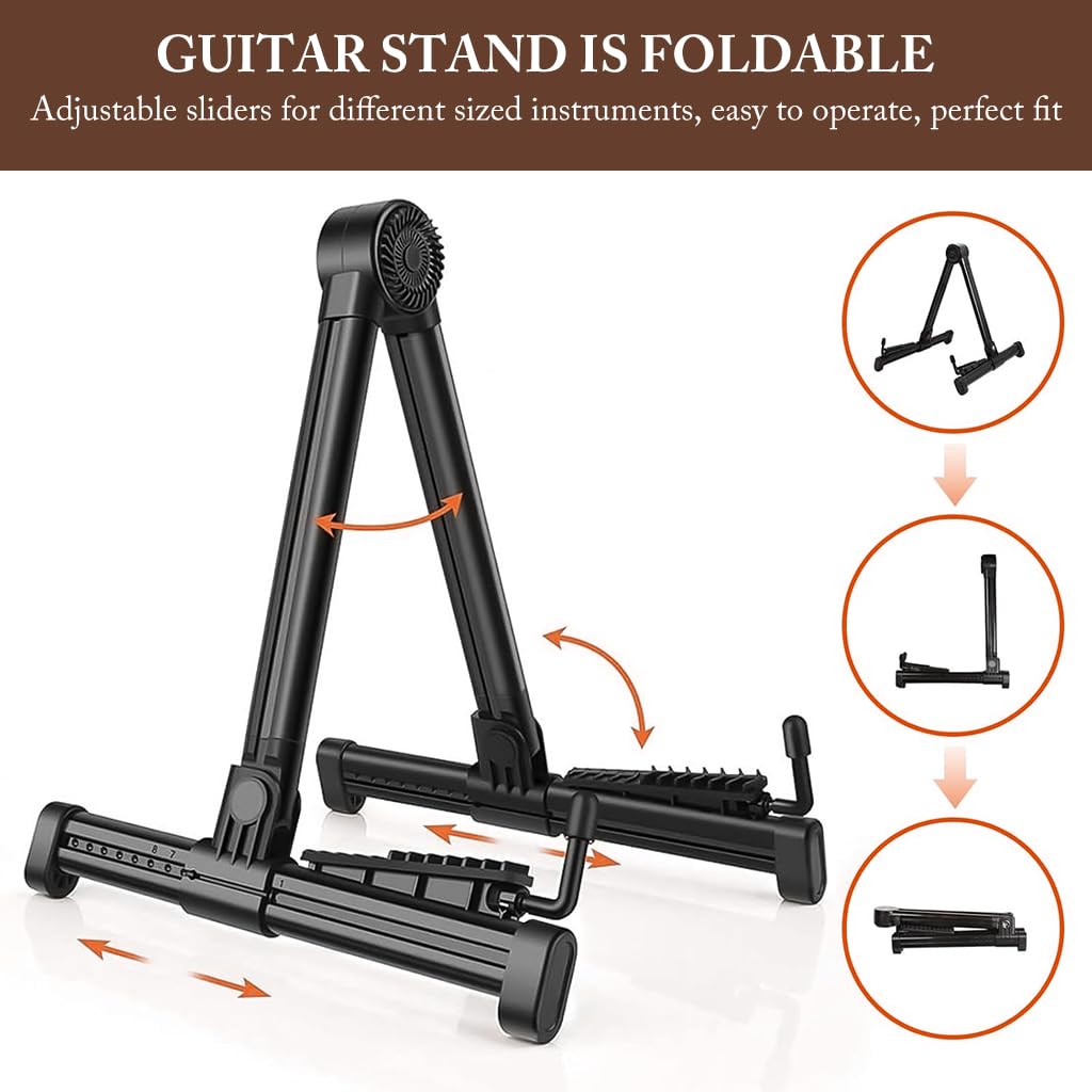HASTHIP Adjustable Guitar Stand for Acoustic Electric Bass with Aluminum Tripod and Silicone Padding | Foldable 3PCS Set