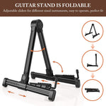 HASTHIP Adjustable Guitar Stand for Acoustic Electric Bass with Aluminum Tripod and Silicone Padding | Foldable 3PCS Set