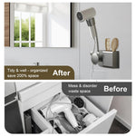 HASTHIP Hair Dryer Holder Wall Mount for Hands Free Styling with Flexible Gooseneck | Bathroom Organizer with Storage Compartment and Cable Management