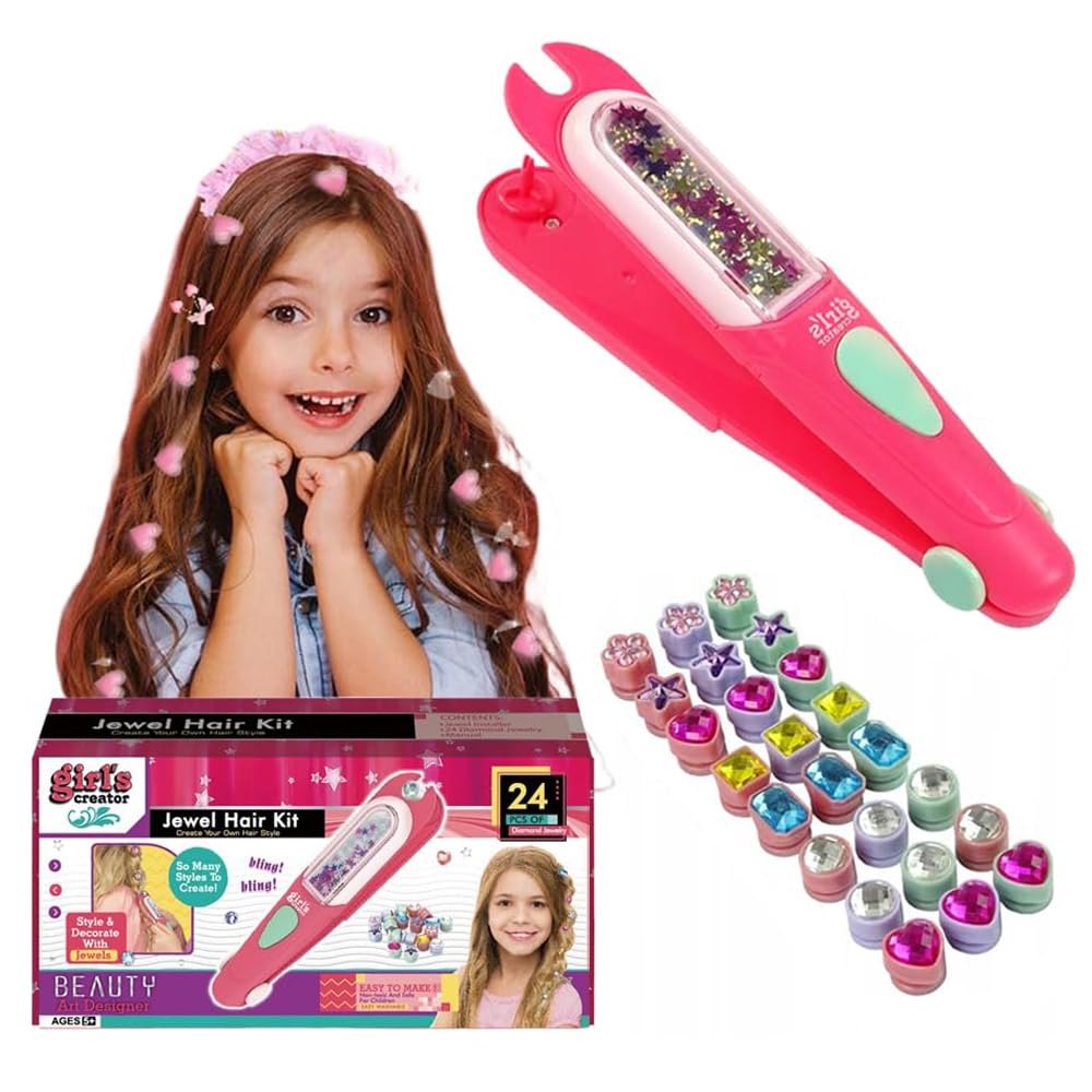 HASTHIP® Gem Hair Stapler Kit con 24 Parches Reutilizables para Cabello de Niñas y Adolescentes,Herramienta de Estilo Seguro para Peinados con Brillo,Accesorios Fiestas y Regalos