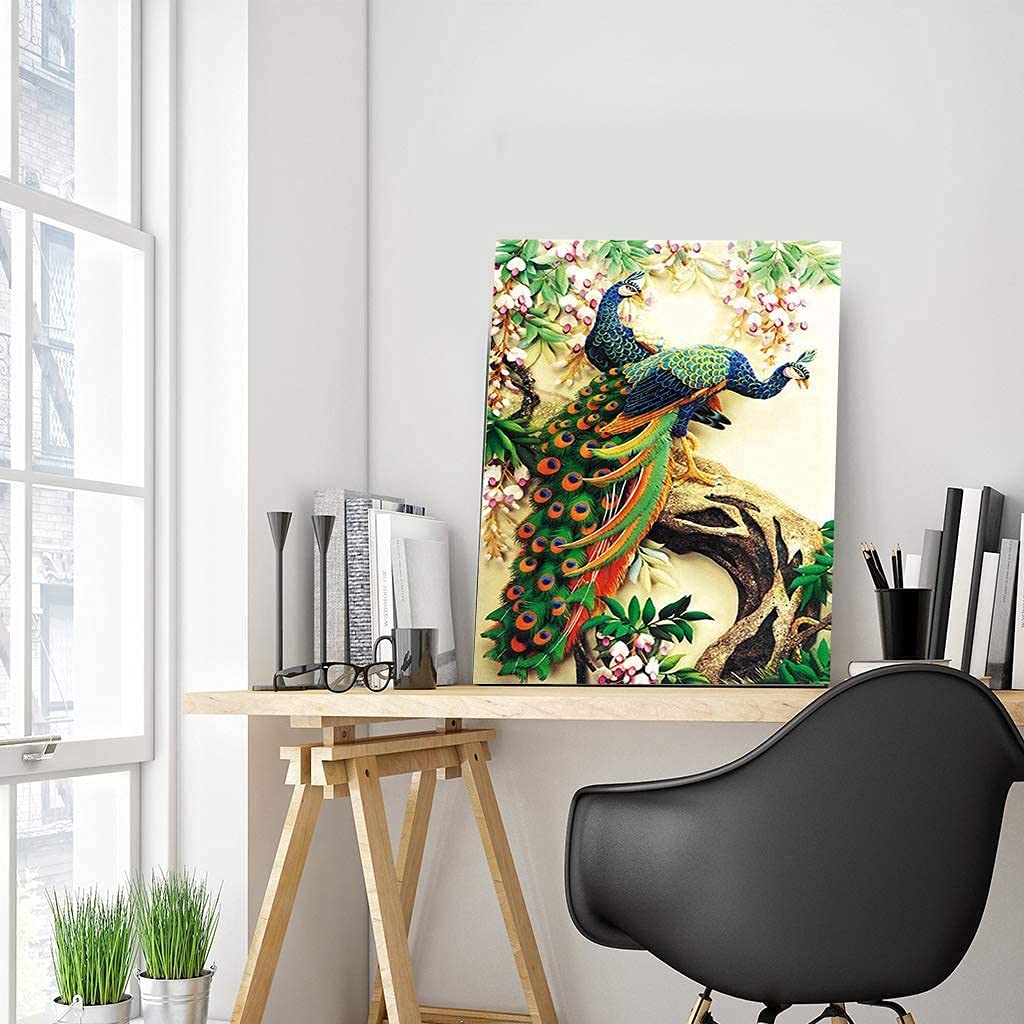 HASTHIP 5D Diamond Painting DIY Peacock for Home Décor with Cross Stitch Craft 32×45 Cm