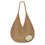 HASTHIP® Bolsa de Playa de Ganchillo para Mujer,Bolso Mano Malla Tejida con Diseño Girasol,Bolsa Hombro Verano para Vacaciones y Compras Estilo Boho Hecho a Mano