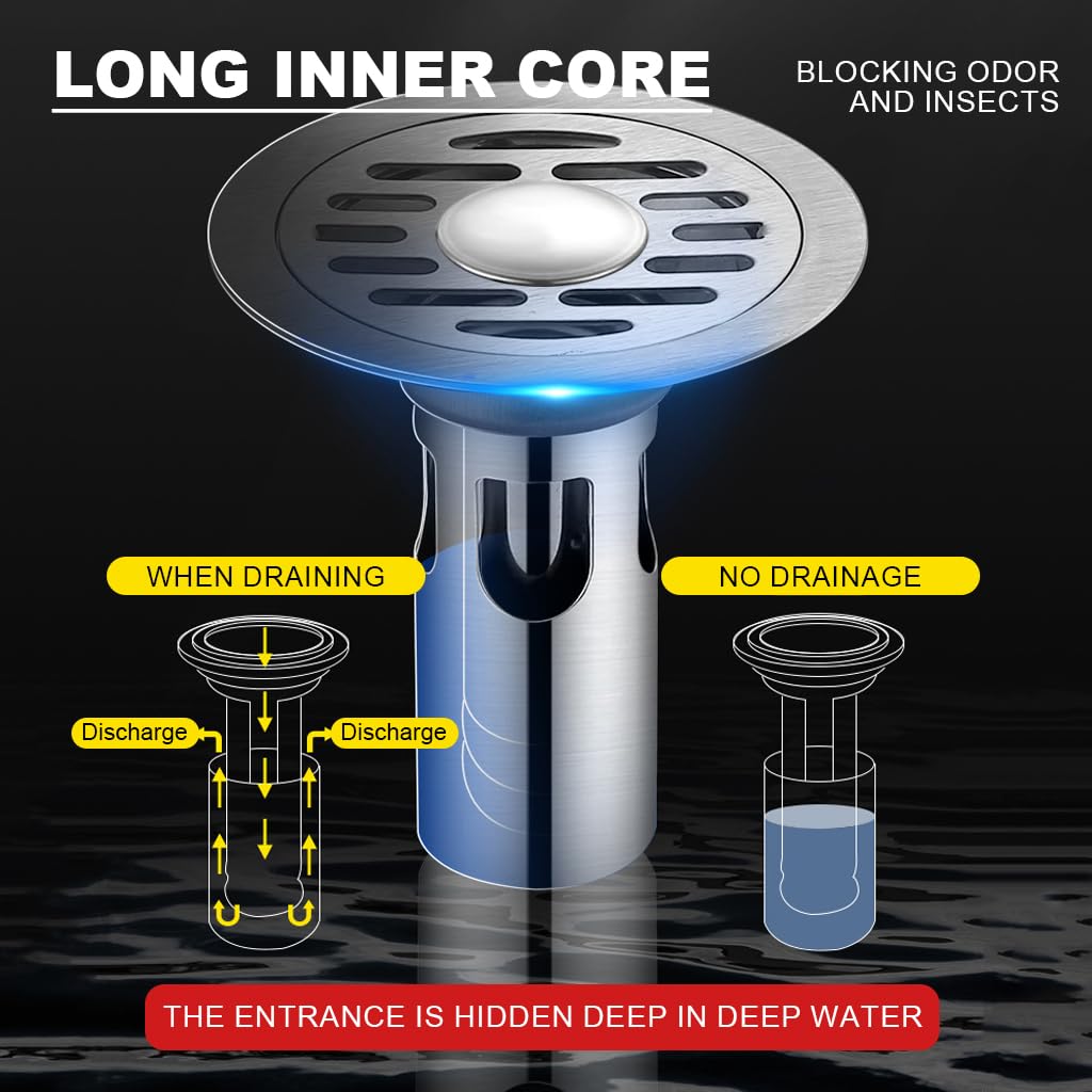 HASTHIP Stainless Steel Floor Drain for Bathroom with Self Closing Anti Odor Design | Fits 4–8.5cm Pipes