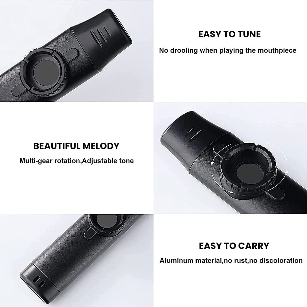 HASTHIP Kazoo Musical Instrument for Kids and Adults with 5 Membranes and Aluminum Alloy Body | Black