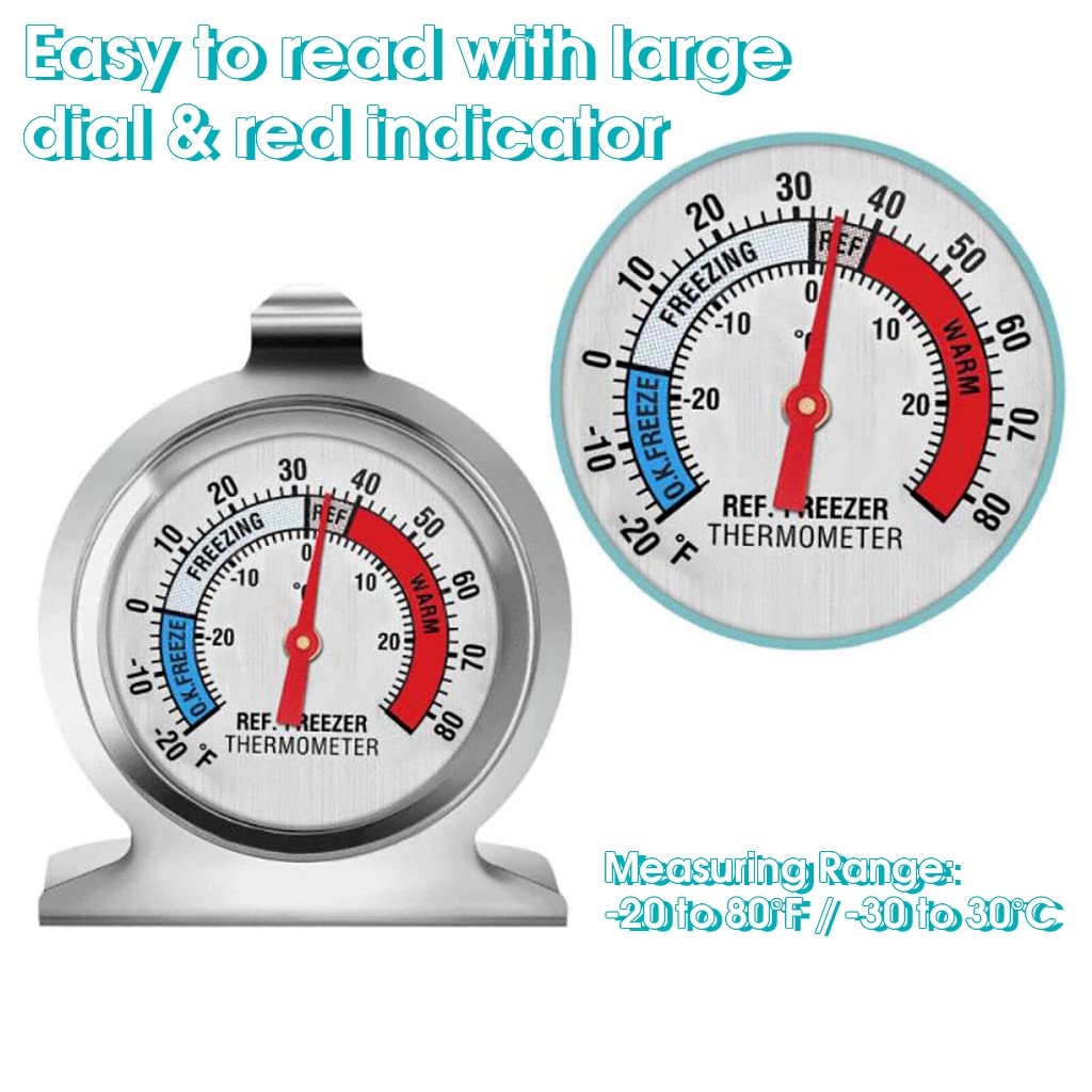 HASTHIP Refrigerator Thermometer for Fridge and Freezer with Large Dial and Hook Design | Stainless Steel -20~80°F / -30~30°C