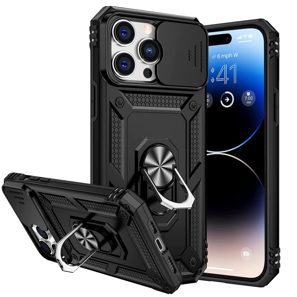 HASTHIP® for iPhone 13 Pro Max Cover with Megnetic Stand Camera Protector Heavy Duty Hard PC and TPU Shockproof Phone Casefor iPhone 13 Pro Max Compatible with Magsafe Designed 6.7'' Black