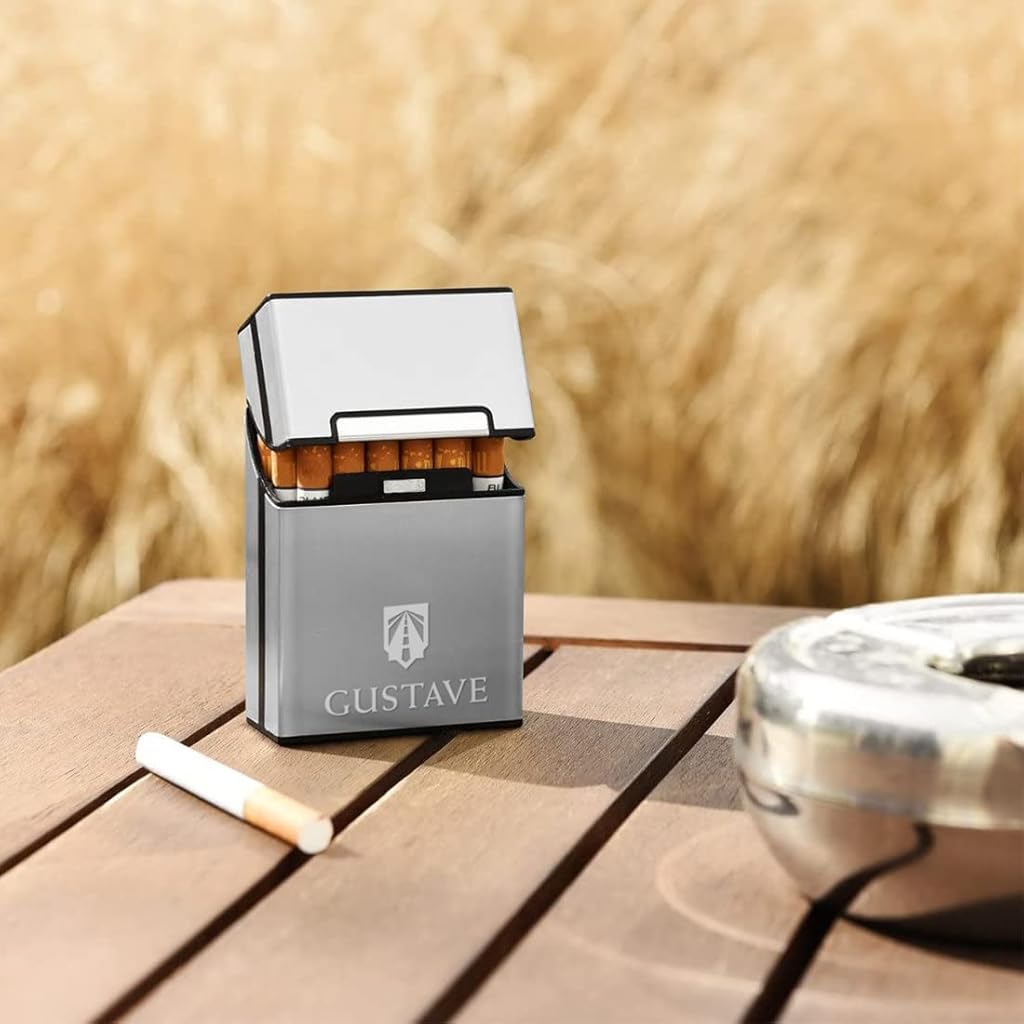 HASTHIP® Cigarette Case King Size Aluminum for Whole Package Cigarettes 20pcs Anti-Collision Splash Proof and Scratch Resistant 2 Pack (Black + Silver)