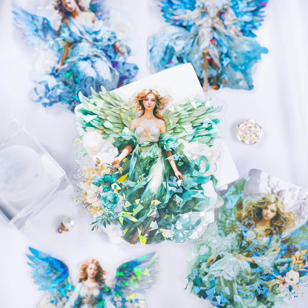 HASTHIP® 30Pcs Angel Stickers PET Material3.9-Inch Aesthetic Dreamy Color Angel StickersDurable, Waterproof, Glossy6 Styles for Journaling, Scrapbooking, Crafting, Gifting