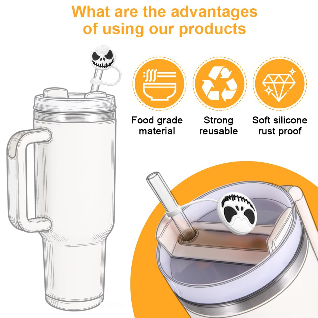 HASTHIP Silicone Straw Caps for 8-10mm Straws with Anti-Lost Loop and Dustproof Design | 6Pcs Halloween Cartoon Drinkware Accessory