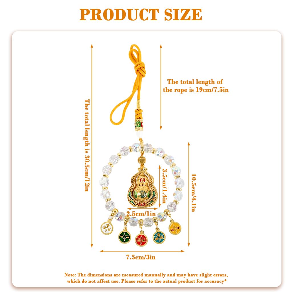 HASTHIP Car Hanging Ornament for Rearview Mirror featuring Golden Alloy Gourd and Crystal Beads | Good Luck Car Decor Gift
